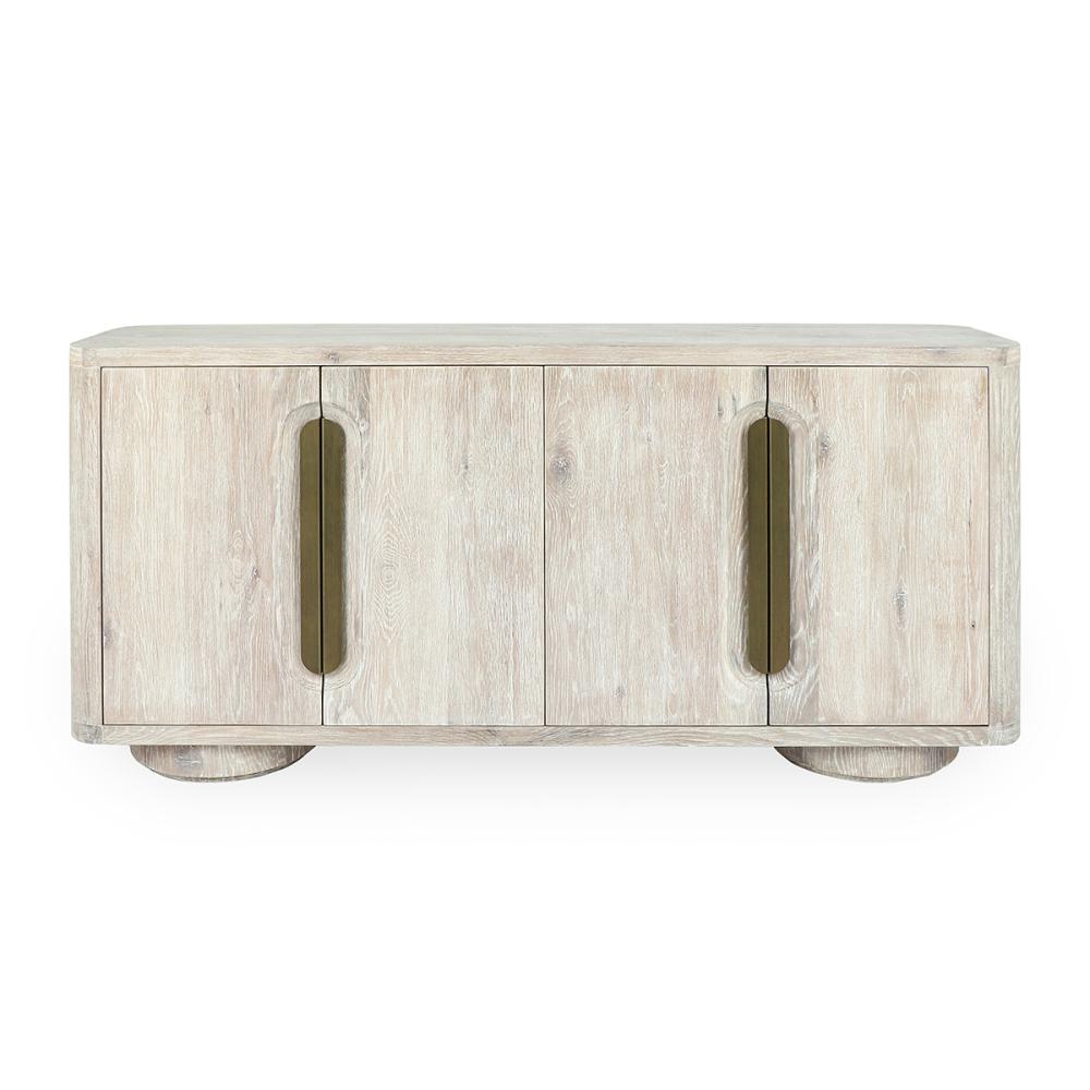 Coastal Beach 4 Door Buffet Sideboard Light Wash Oak Wood 74 inch