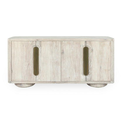 Coastal Beach 4 Door Buffet Sideboard Light Wash Oak Wood 74 inch