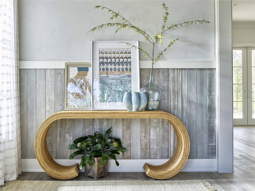 Coastal Beach Curved Base Vintage Style Rattan Console Table 76 inch