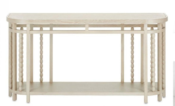 Coastal Beach Fog Gray Beaded Wood Console Table 60 inch