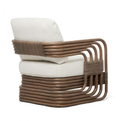 Coastal Beach Gray Rattan Accent Lounge Chair Armchair