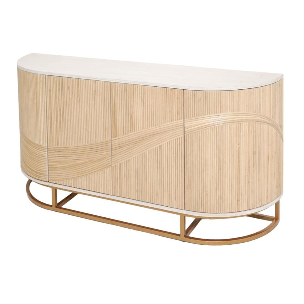 Coastal Beach Natural Rattan Reeded Wave Curved Buffet Sideboard Cabin ...