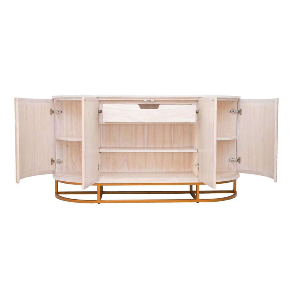 Coastal Beach Natural Rattan Reeded Wave Curved Buffet Sideboard Cabinet 72 inch