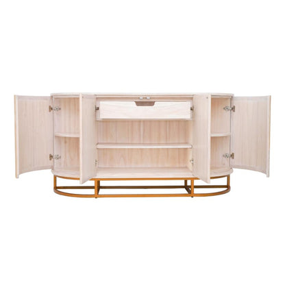 Coastal Beach Natural Rattan Reeded Wave Curved Buffet Sideboard Cabinet 72 inch