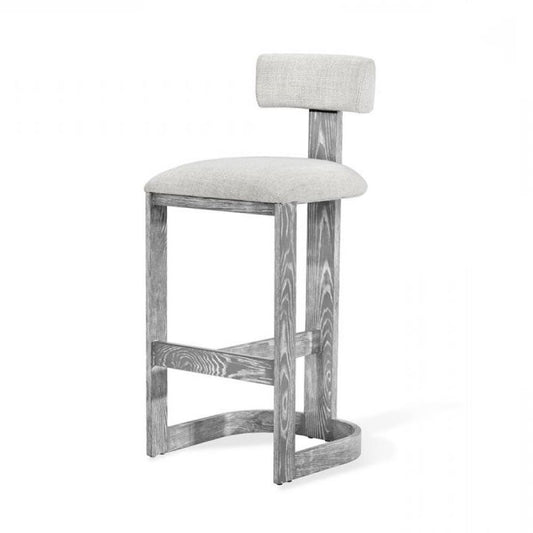 Coastal Beach Neutral Dove Fabric & Grey Wash Wood Bar Stool