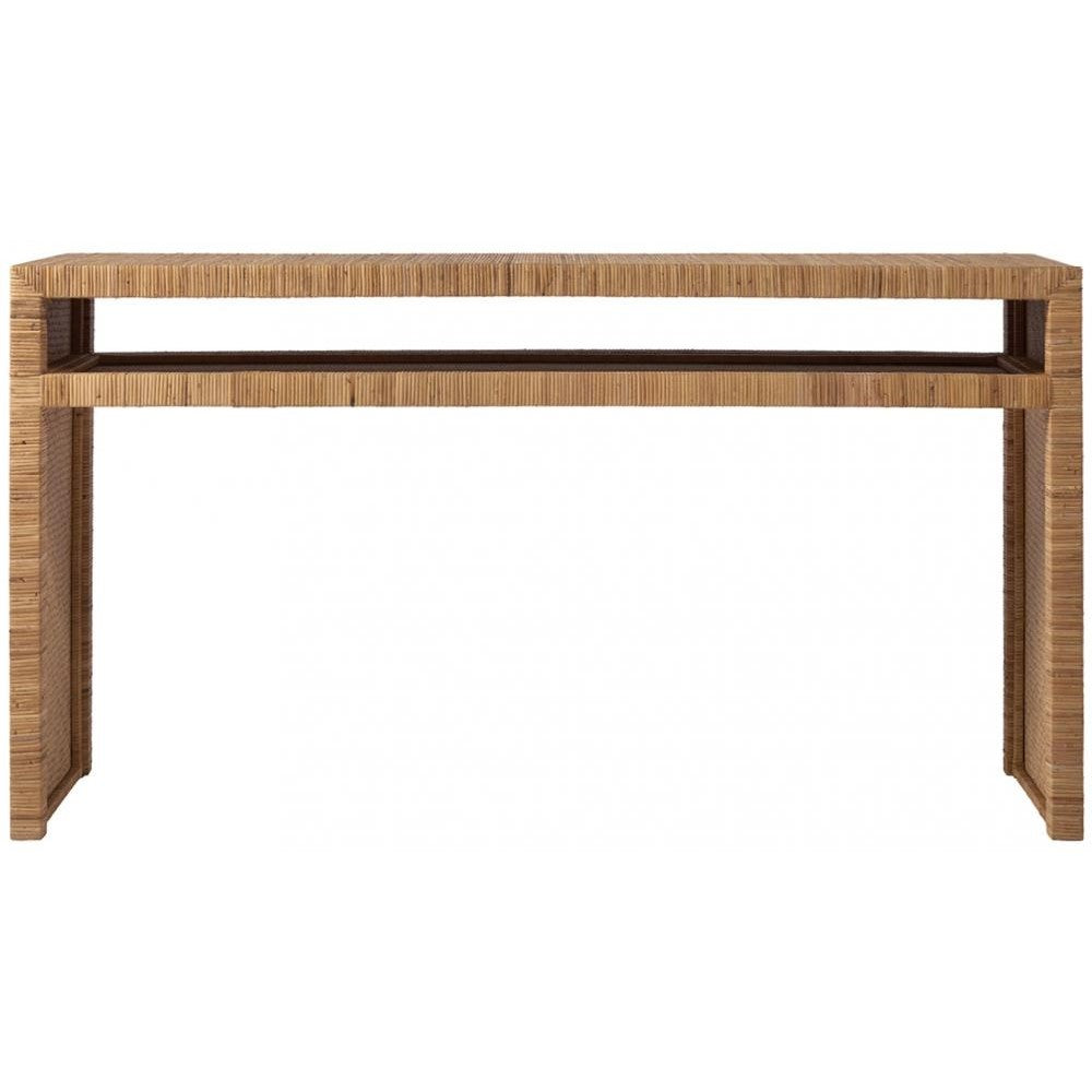 Coastal Beach Rattan Wrapped Console Table 60 inch β SLATE CUSTOM