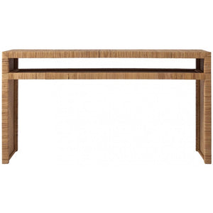 Coastal Beach Rattan Wrapped Console Table 60 inch