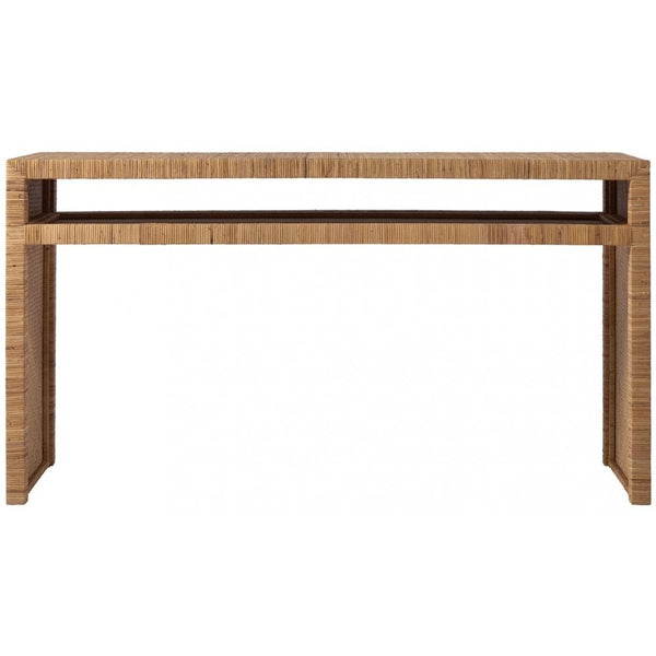 Coastal Beach Rattan Wrapped Console Table 60 inch