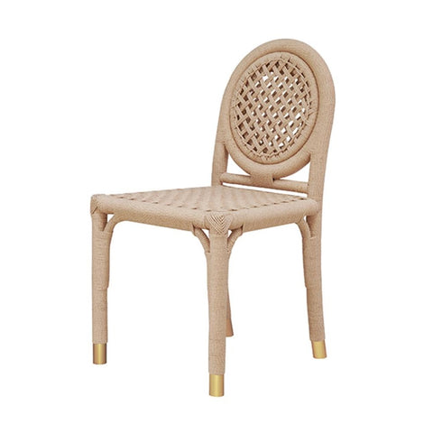 Coastal Beach Round Back Rattan Wrapped Rope Woven Armless Dining Chair Natural