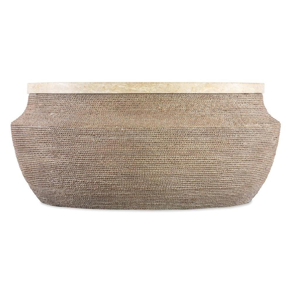 Coastal Beach Travertine Top Rope Wrapped Round Coffee Table 42 inch