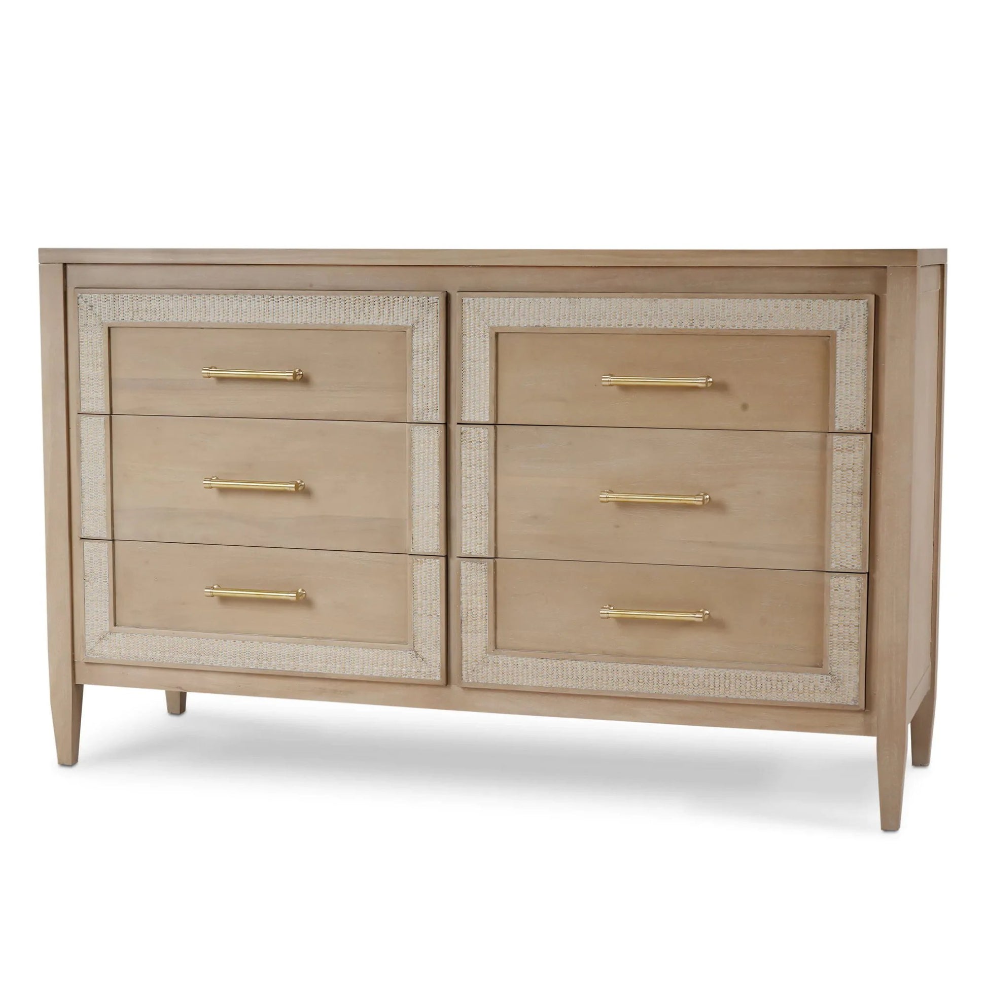 beach dresser Coastal Beach White Inset Rattan 6 Drawer Solid Wood Double Dresser 64 – SLATE CUSTOM