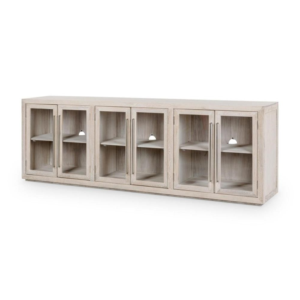 Coastal Beach Whitewash Sideboard Buffet Glass Door Cabinet Oak Wood 1 ...
