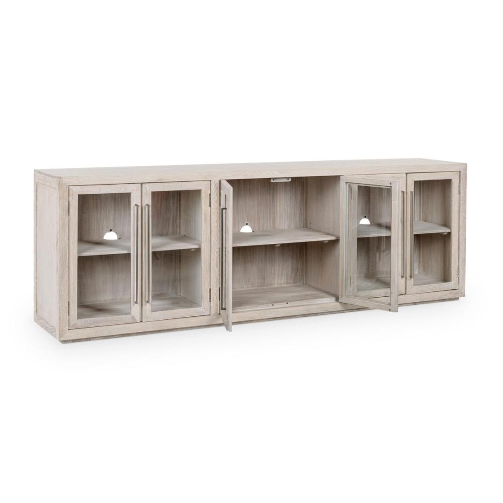 Coastal Beach Whitewash Sideboard Buffet Glass Door Cabinet Oak Wood 1 ...