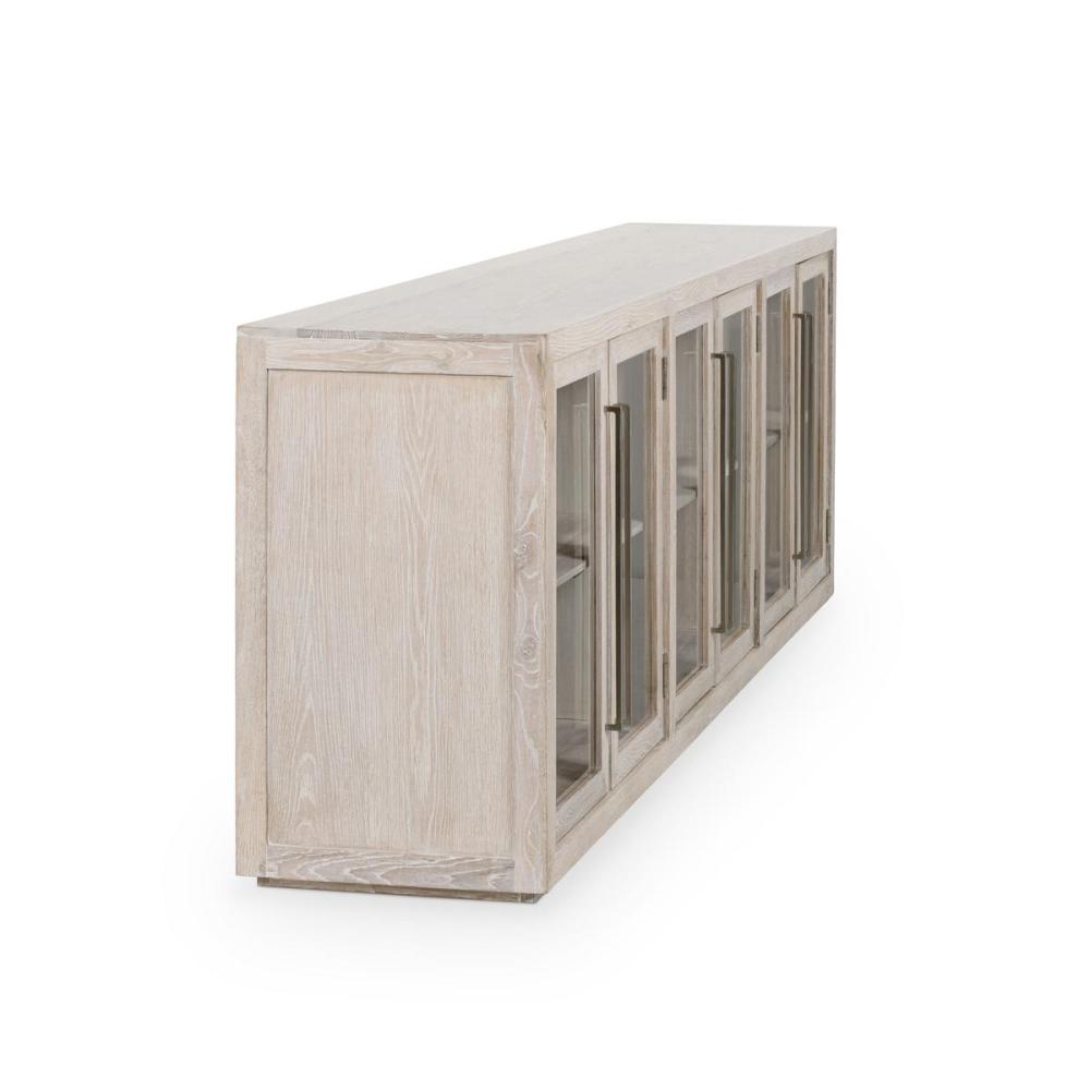 Coastal Beach Whitewash Sideboard Buffet Glass Door Cabinet Oak Wood 1 ...