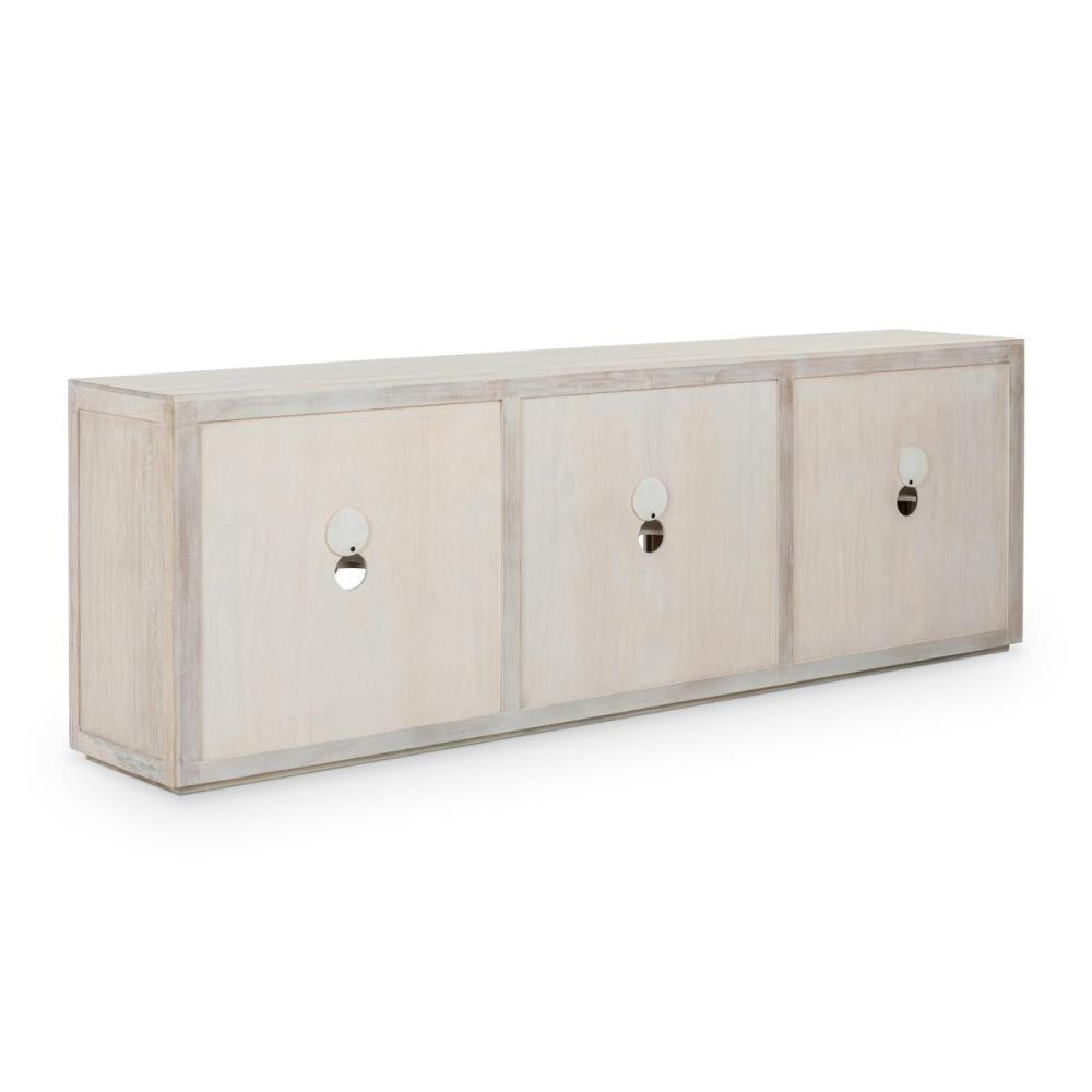 Coastal Beach Whitewash Sideboard Buffet Glass Door Cabinet Oak Wood 1 ...