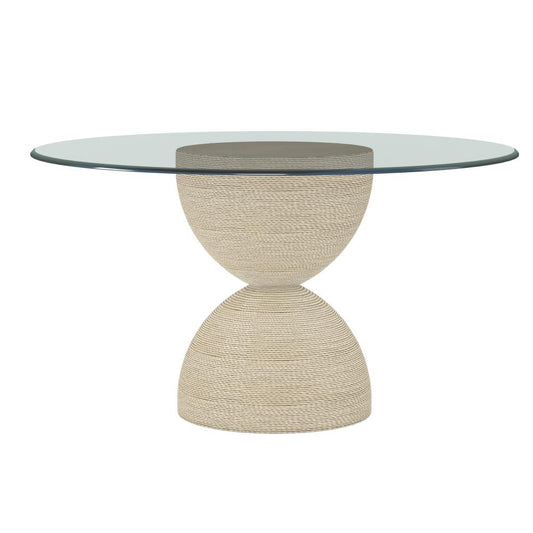 Coastal Beach Wrapped Cord Hourglass Pedestal Round Dining Table Glass Top 54 inch