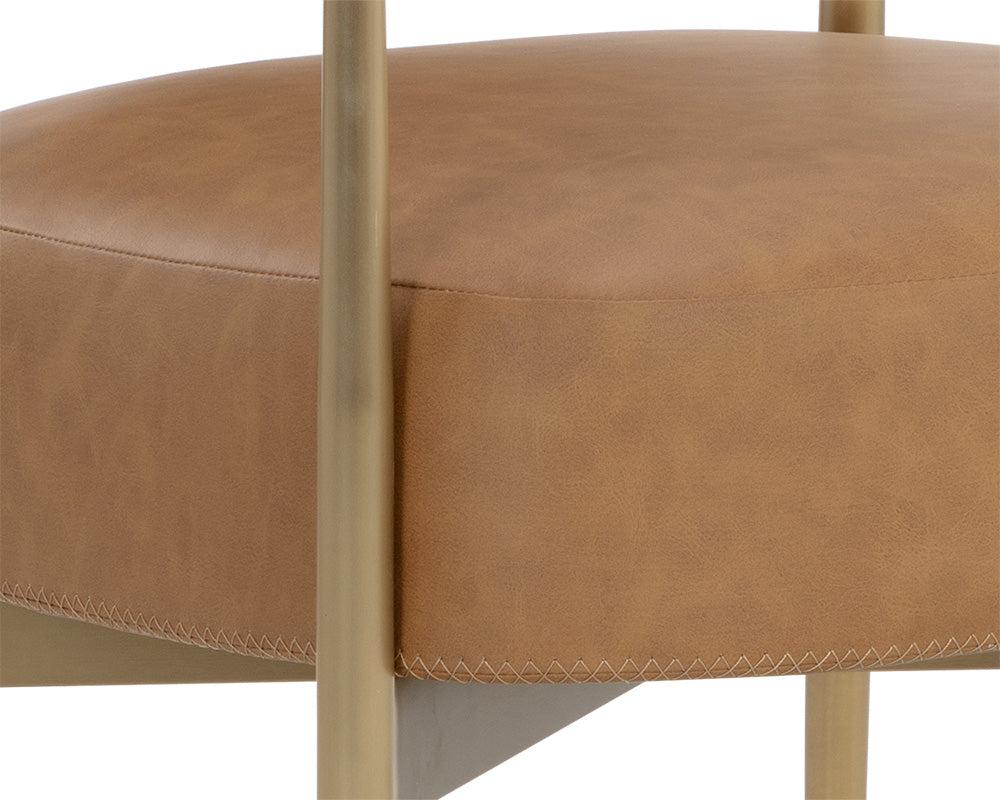 Cognac Brown Faux Leather Dining Chair Gold Metal Armchair