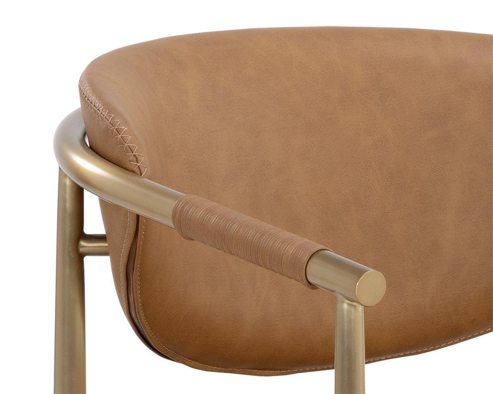 Cognac Brown Faux Leather Dining Chair Gold Metal Armchair