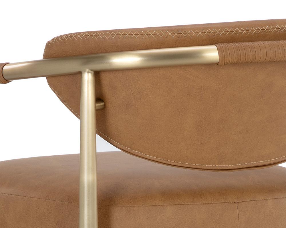 Cognac Brown Faux Leather & Gold Metal Bar Stool