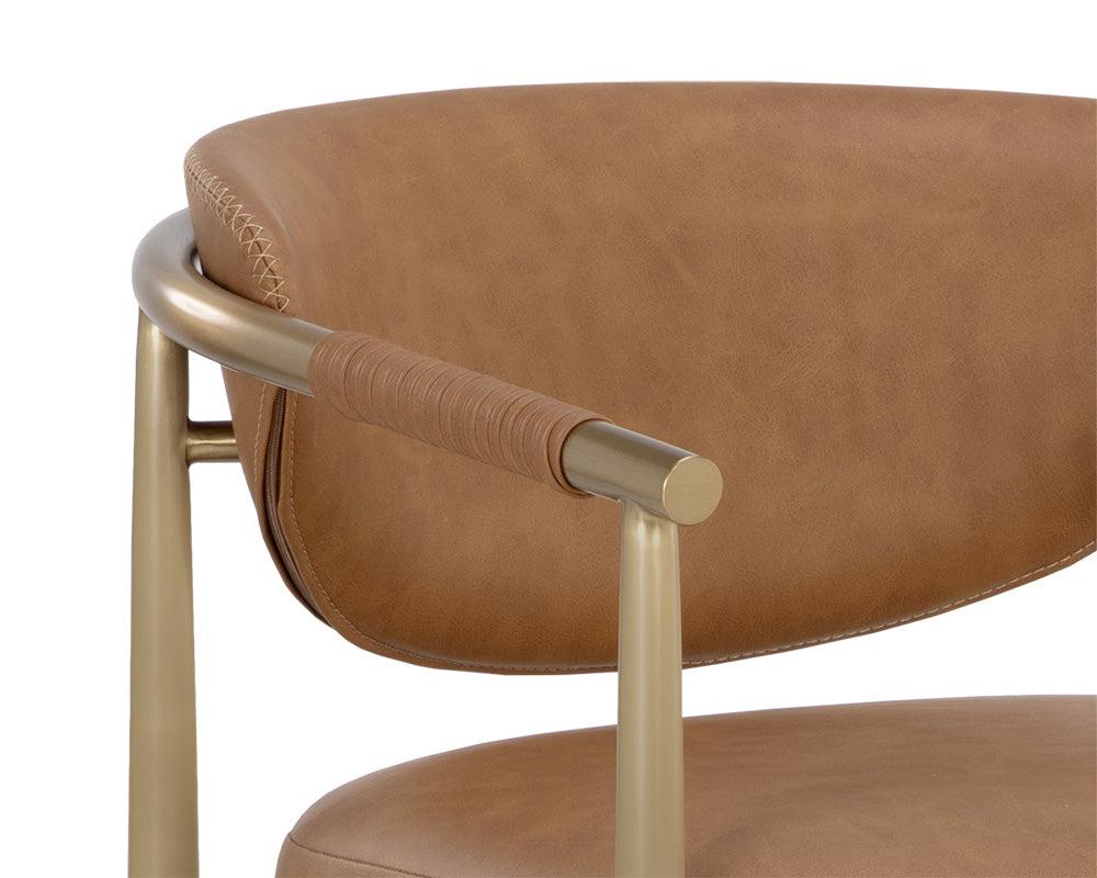 Cognac Brown Faux Leather & Gold Metal Bar Stool