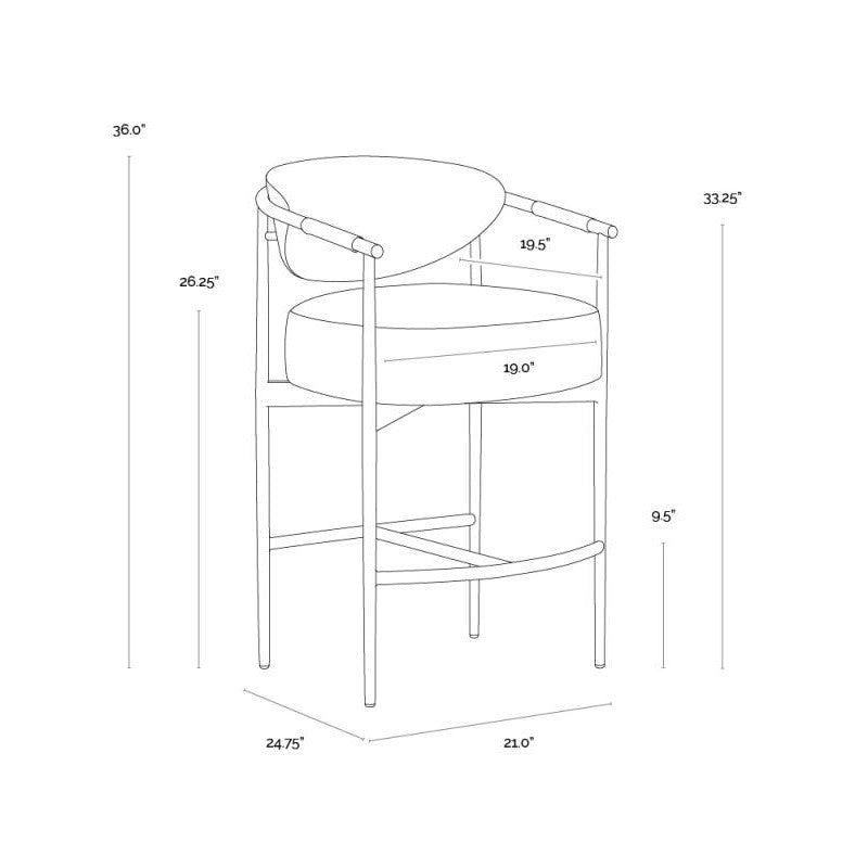 Cognac Brown Faux Leather & Gold Metal Counter Stool