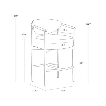 Cognac Brown Faux Leather & Gold Metal Counter Stool
