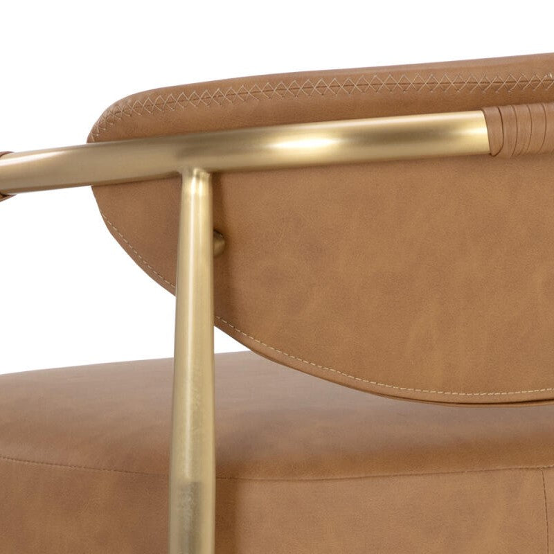 Cognac Brown Faux Leather & Gold Metal Counter Stool