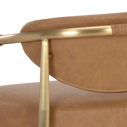 Cognac Brown Faux Leather & Gold Metal Counter Stool