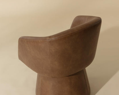 Cognac Brown Fully Upholstered Faux Leather Swivel Dining Chair Pedestal Armchair