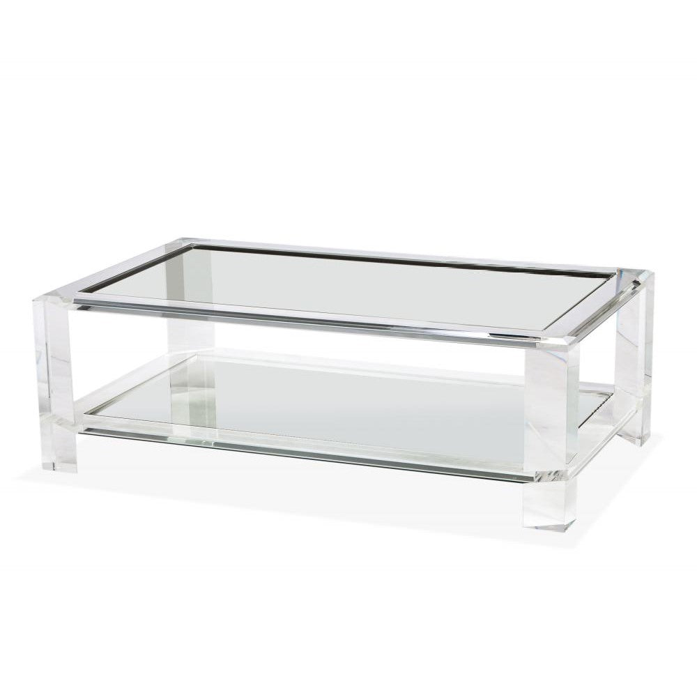 Contemporary Acrylic & Glass Two Tier Rectangle Coffee Table 52 inch