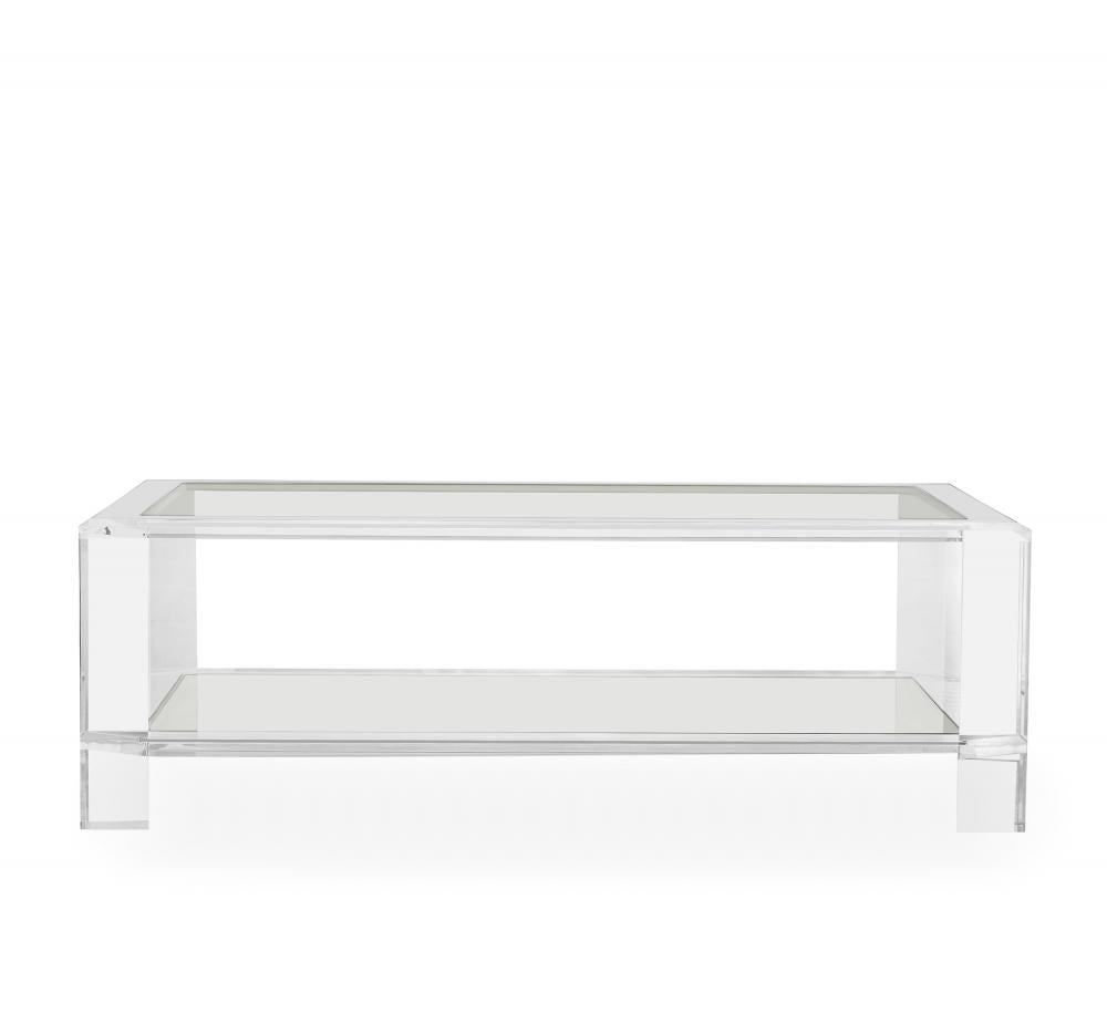 Contemporary Acrylic & Glass Two Tier Rectangle Coffee Table 52 inch