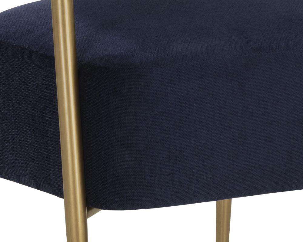 Contemporary Barrel Back Lounge Chair Navy Blue Fabric & Brass Legs