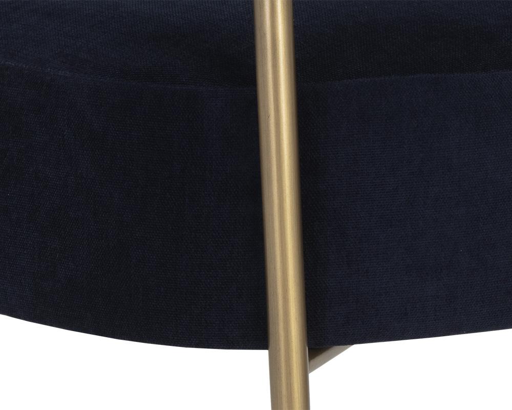 Contemporary Barrel Back Lounge Chair Navy Blue Fabric & Brass Legs