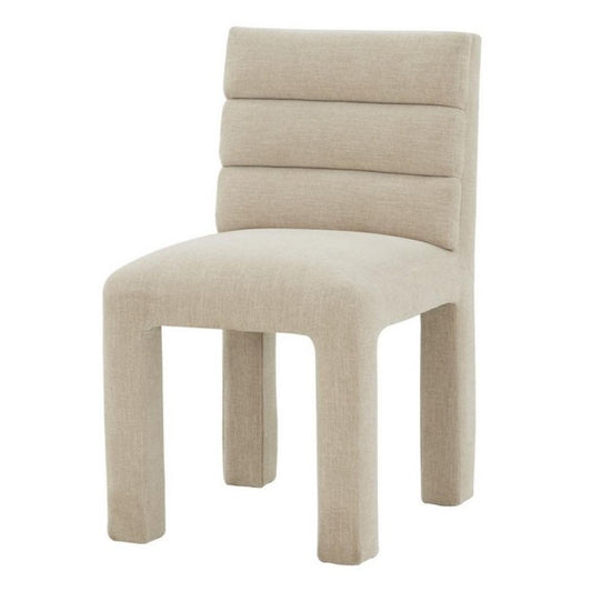 Contemporary Beige Channel Tufted Fully Upholstered Armless Dining Chair