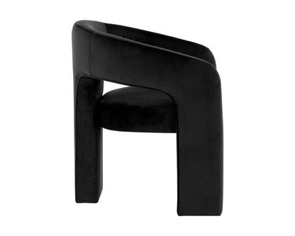 Contemporary Black Barrel Back Open Back Dining Chair Fully Upholstered Armchair