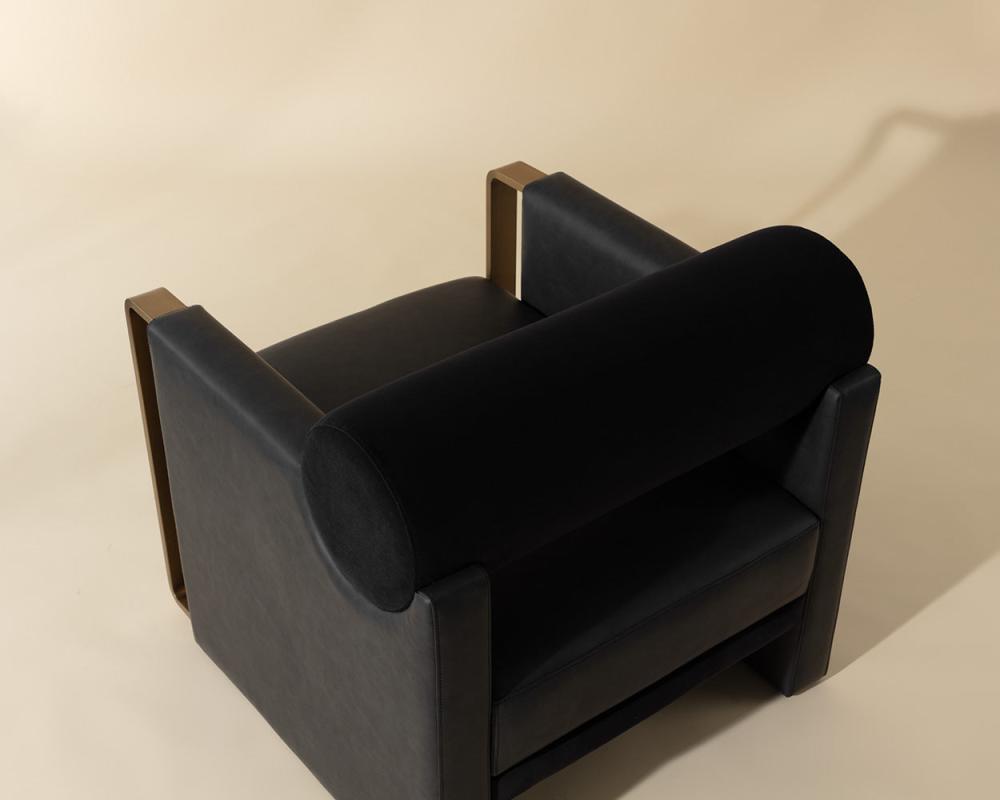 Contemporary Black & Gold Rolled Back Lounge Chair Armchair