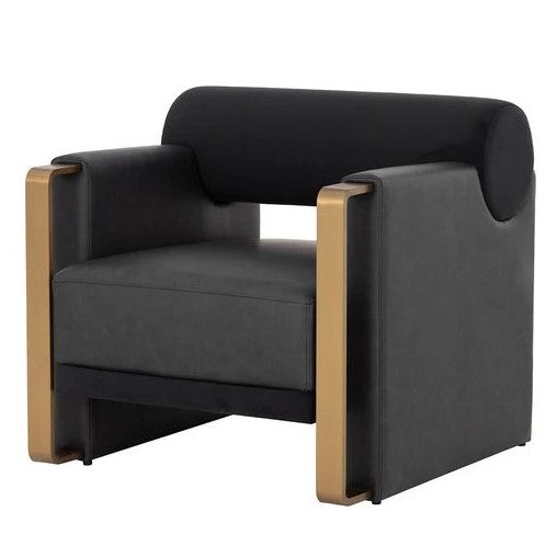 Contemporary Black & Gold Rolled Back Lounge Chair Armchair