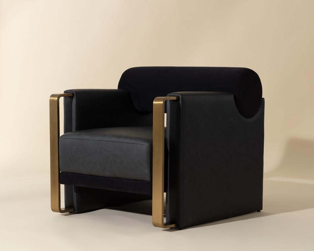 Contemporary Black & Gold Rolled Back Lounge Chair Armchair