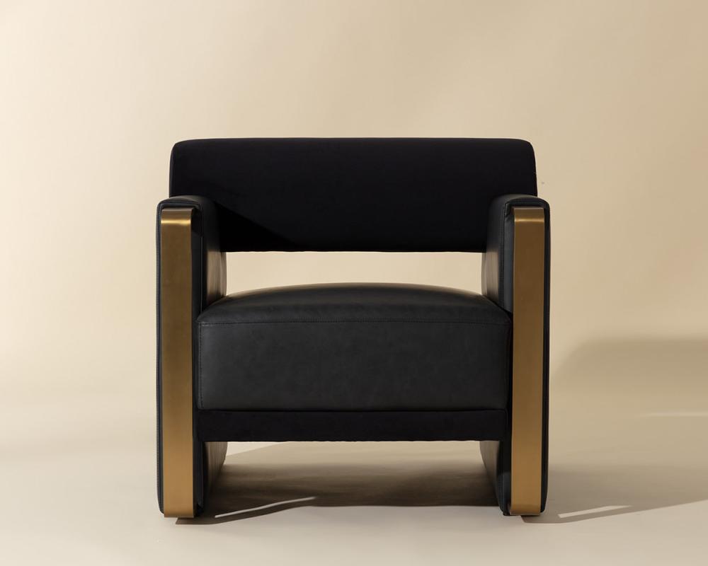 Contemporary Black & Gold Rolled Back Lounge Chair Armchair