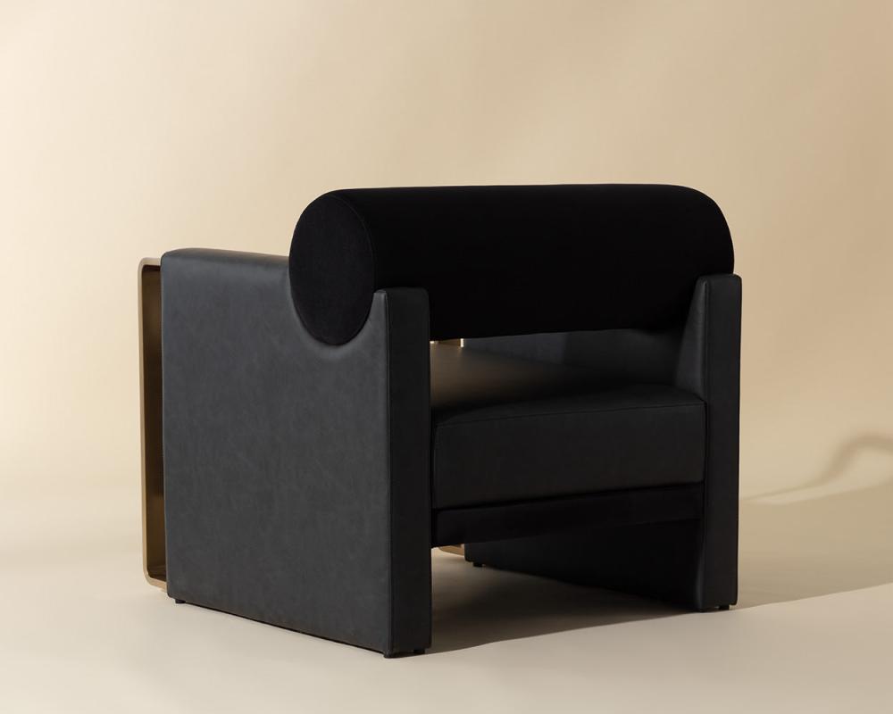 Contemporary Black & Gold Rolled Back Lounge Chair Armchair