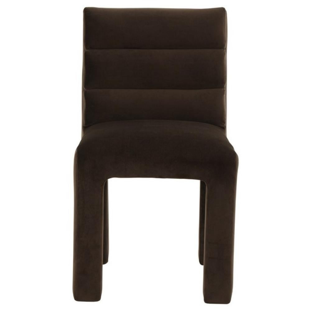 Contemporary Brown Velvet Channel Tufted Fully Upholstered Armless Dining Chair
