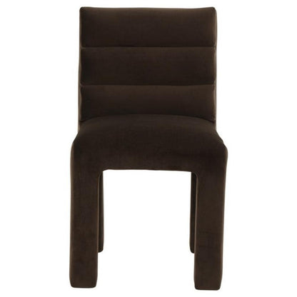 Contemporary Brown Velvet Channel Tufted Fully Upholstered Armless Dining Chair