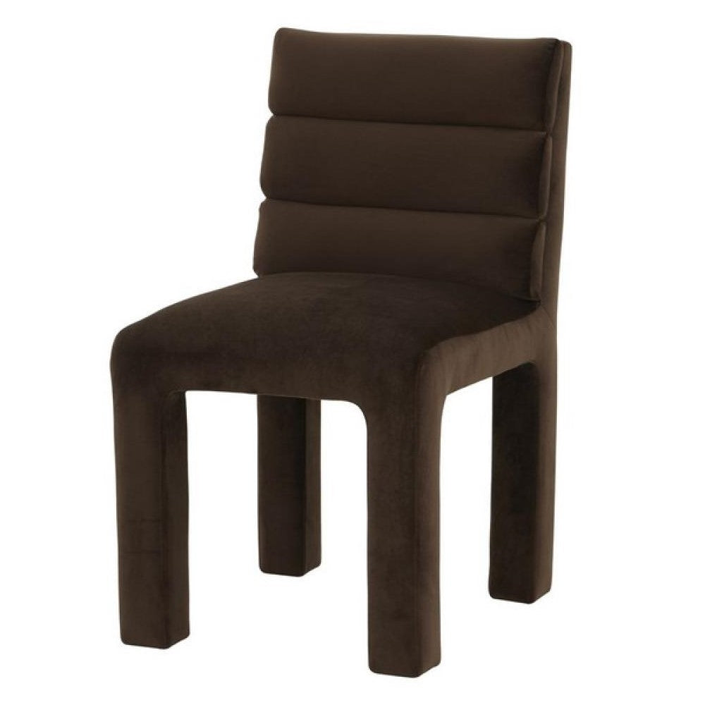 Contemporary Brown Velvet Channel Tufted Fully Upholstered Armless Dining Chair
