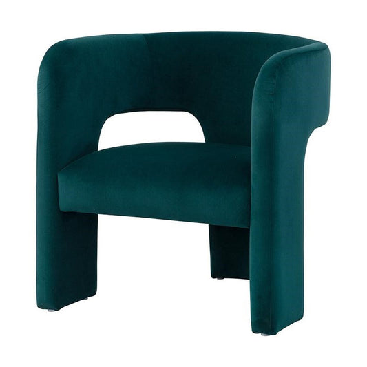 Contemporary Curved Back Teal Velvet Lounge Chair Armchair 3 Leg Tripod Armchair