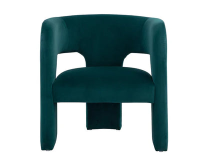 Contemporary Curved Back Teal Velvet Lounge Chair Armchair 3 Leg Tripod Armchair