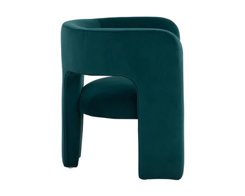 Contemporary Curved Back Teal Velvet Lounge Chair Armchair 3 Leg Tripod Armchair