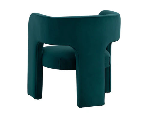 Contemporary Curved Back Teal Velvet Lounge Chair Armchair 3 Leg Tripod Armchair