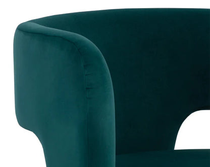 Contemporary Curved Back Teal Velvet Lounge Chair Armchair 3 Leg Tripod Armchair