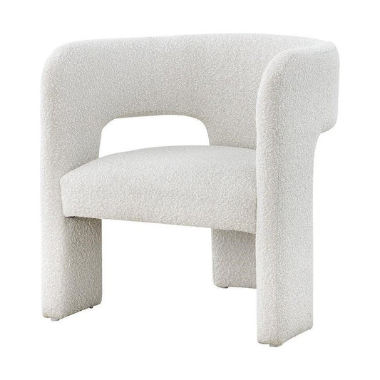 Contemporary Curved Back White Boucle Lounge Chair 3 Leg Tripod Armchair