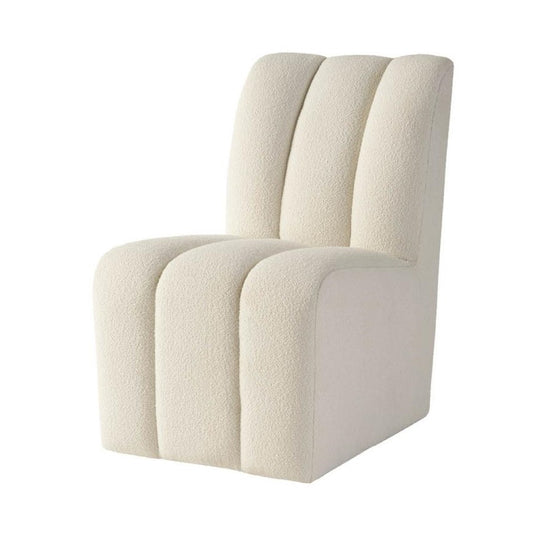 Contemporary Ivory Channel Tufted Fully Upholstered Wheeled Armless Dining Chair